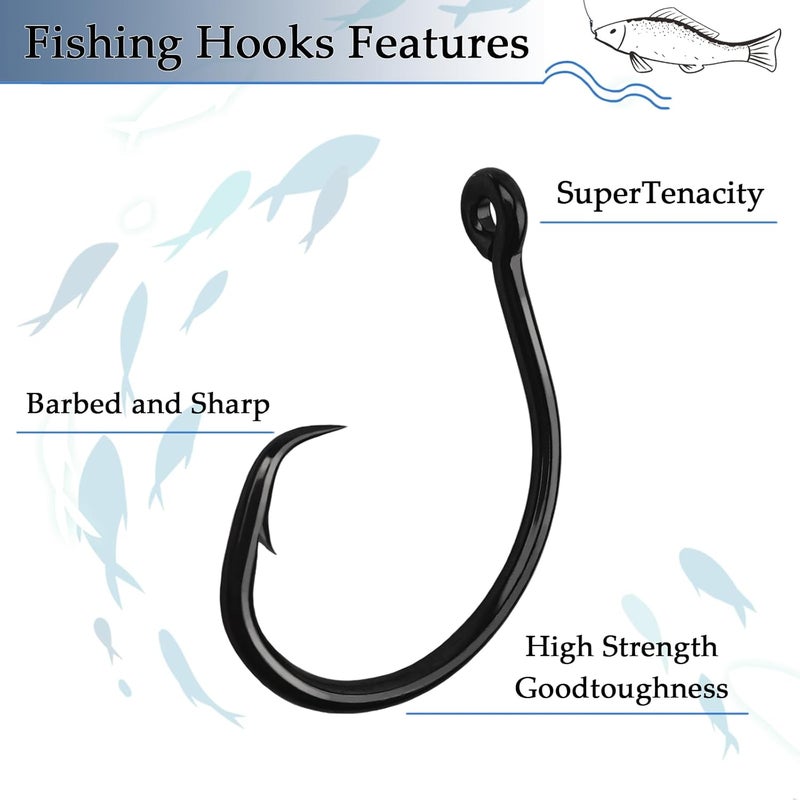 HSYMQ 10PCS High-Carbon Steel Circle Hooks Barbed Fishing Hooks with Holes, Freshwater and Saltwater Fishing Hooks for Tuna, Catfish, Bass - Image 3